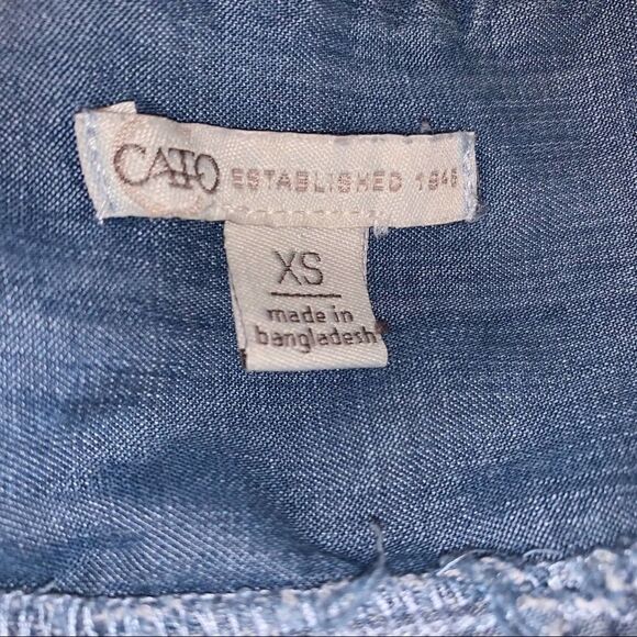 Cato Chambray Faux Wrap Roll Tab Sleeves Romper - Picture 7 of 9